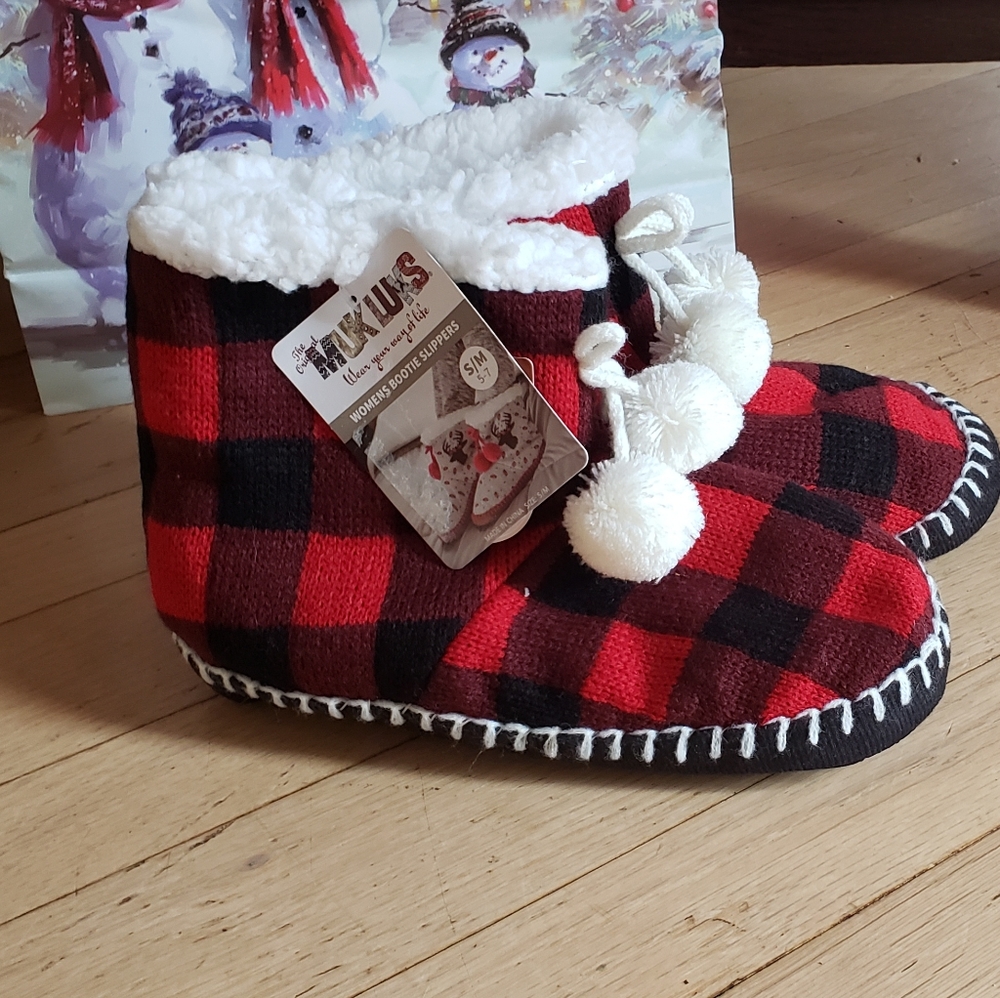 Red Buffalo Plaid Muk Luk Slipper Boots